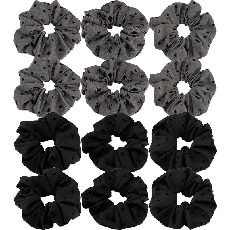 New Polka Dot Hair Ties Rope Women Large Size Heart Bowknot Printed Scrunchies Grey Black Hairband Ponytail Holder Headwear