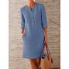 2024 Spring Women's Plus Size Long Sleeve Cotton Linen Round Neck Dress