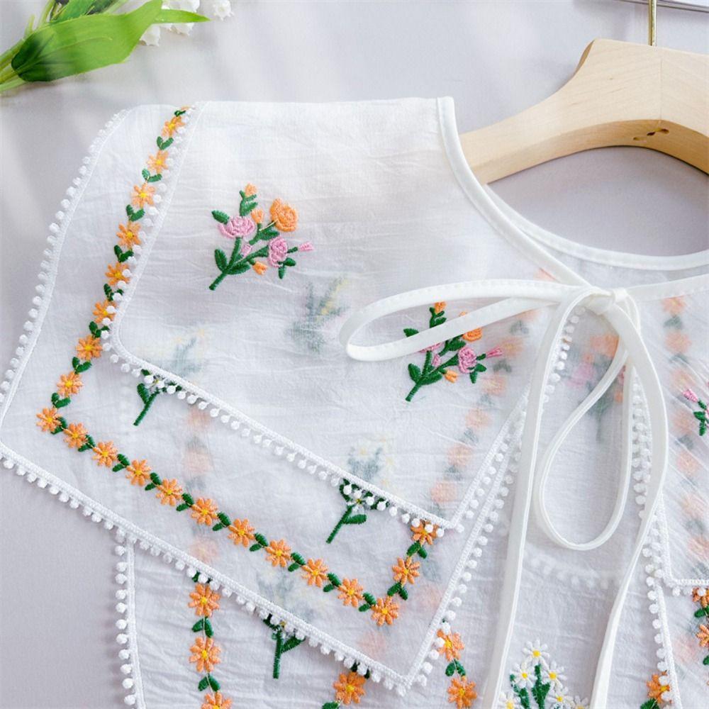 Countryside Style Embroidered Floral Fake Collar Embroidery Doll Lapel  Scarf Accessories