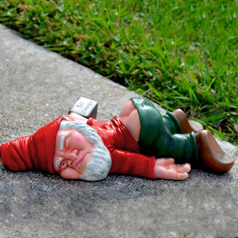 1pc Drunken Garden Gnome Statue, 5.91inch Resin Garden Gnome Crafts, Garden Decoration, Creative Garden Statue Decor, Weatherpro