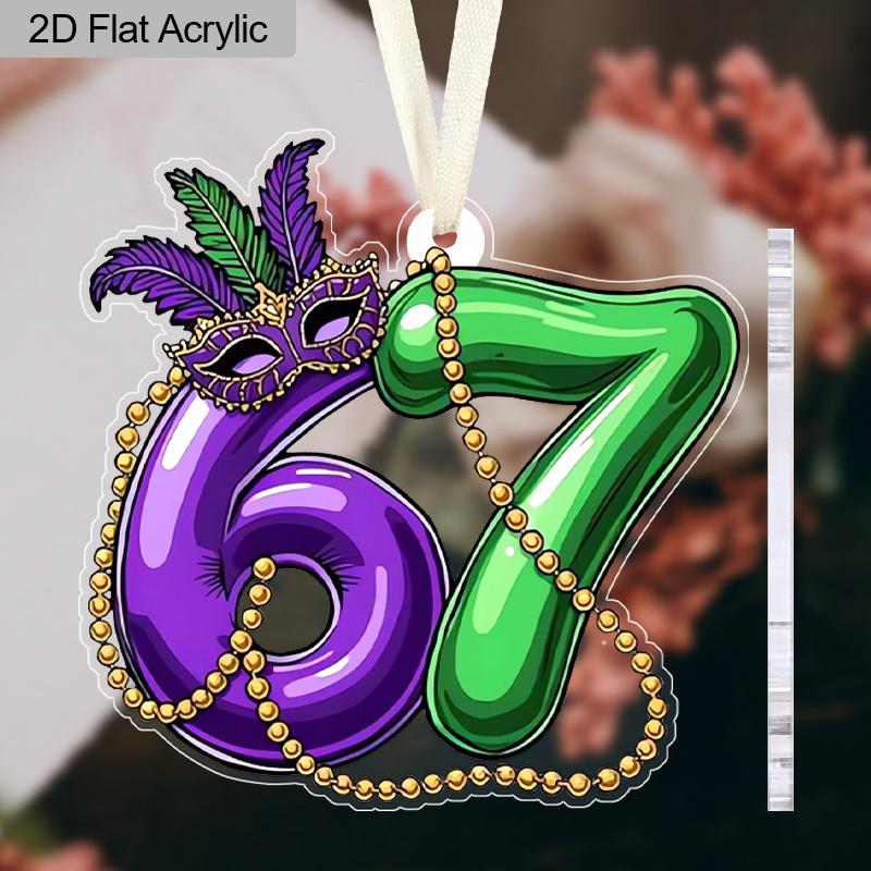 Mardi Gras Number 67 Acrylic Ornament, Festive Hanging Decor for Mardi Gras Celebrations, Party Favors, Home Wall Decor,Carnival Themed Event Supplies