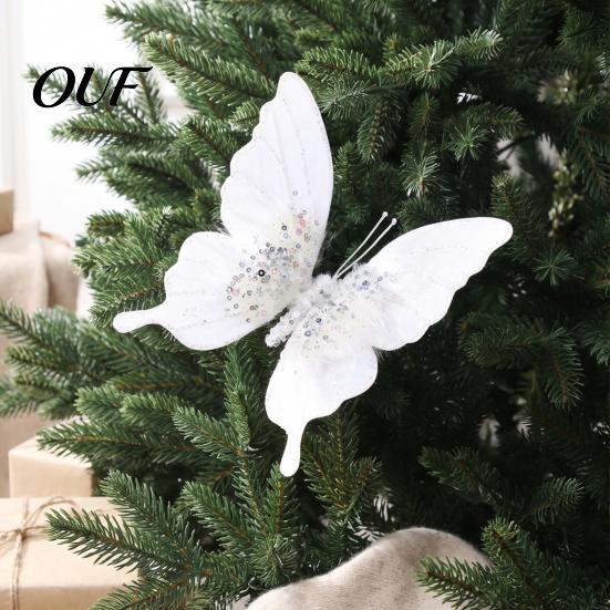Three Dimensional Butterfly Tree Ornaments Velvet Christmas Ornaments, Artificial Glitter Sequins Xmas Decorative Butterflies for Trees Decoration