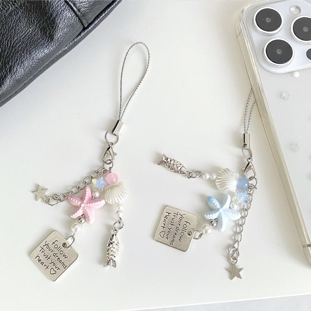 Stylish Beaded Fish Phone Chain Multifuntional Beads Accessory Keyring Decors Phone Strap for Fashion Enthusiasts