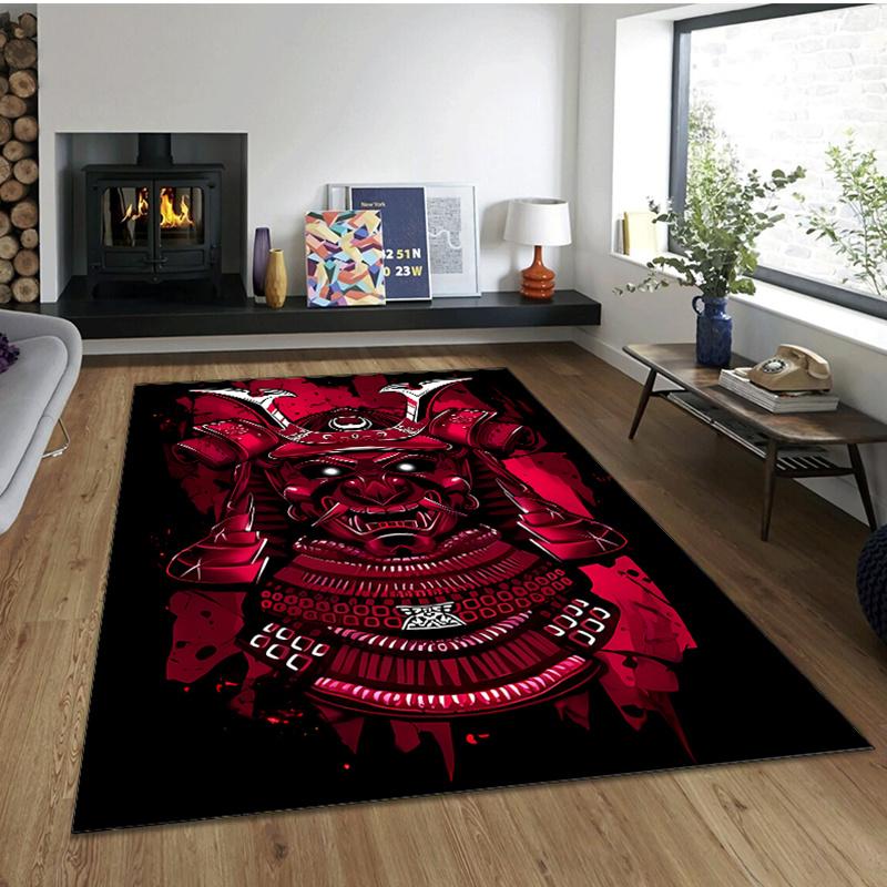 Kristall Samt Japanisches Samurai Design Teppich für Schlafzimmer und Wohnzimmer Heimdekoration, Rutschfeste Matte für das Bett.