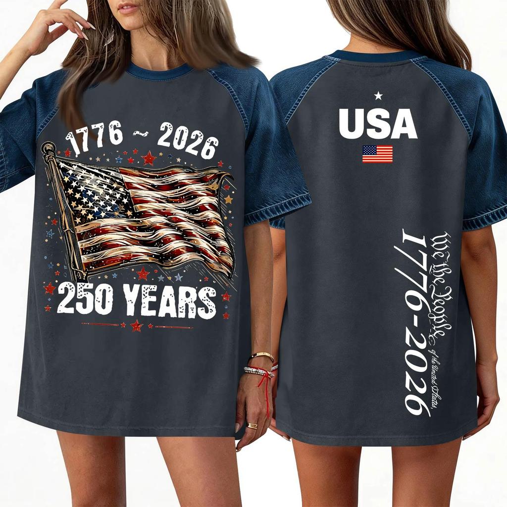 Women's Denim Patchwork Top, Casual Short-sleeved Comfortable T-shirt, Fashionable For Spring And Summer.