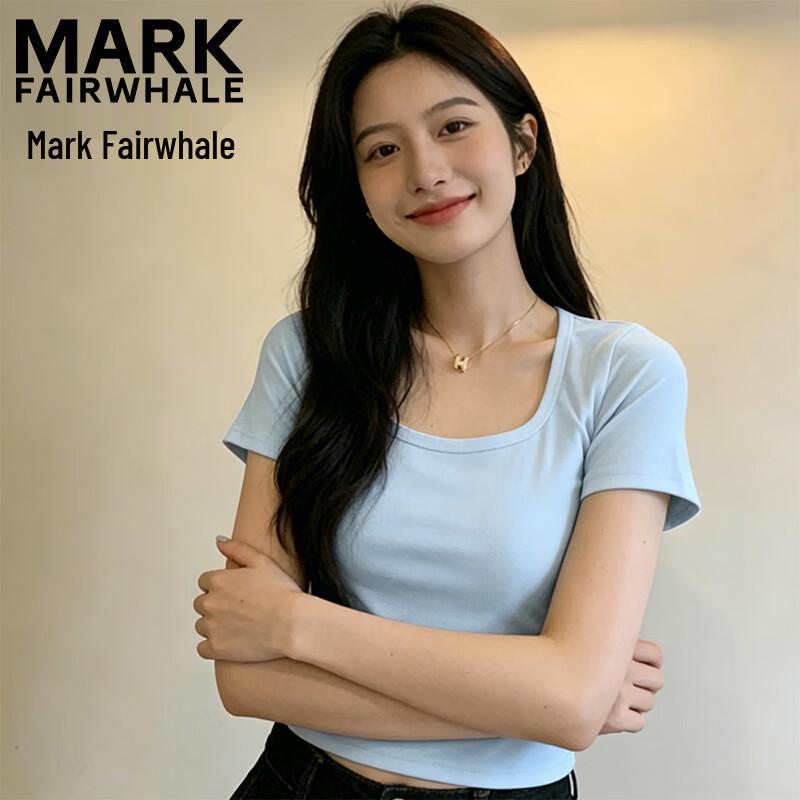 MARK FAIRWHALE Women s Square Neck Short Sleeve T-Shirt S синий