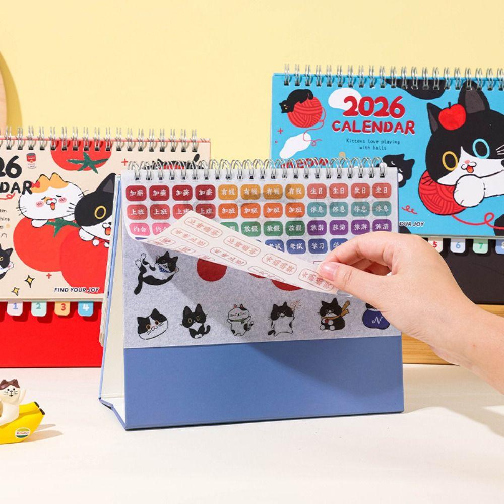 Cow Cat Series 2026 Desk Calendar Memo Notes One Month To View Tabletop Schedule Cartoon Coil Binding Monthly Calendar School