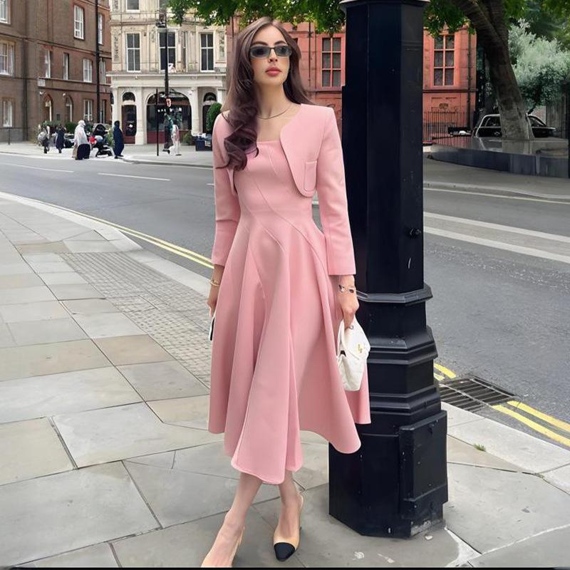 Europe, America, Amazon cross-border women's clothing new solid color sleeveless tube top dress long sleeve pocket jacket set