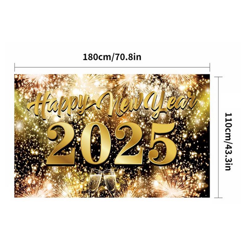 2025 Happy New Year Banner 71 X 43in Photo Booth Firework New Year Party Decoration Background New Year Photo Backdrop Elegant
