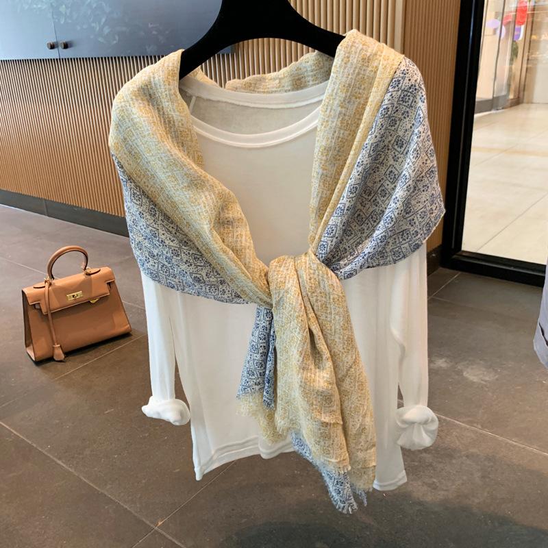 Summer Silk Scarf Shawl Sun Protection Dual-Purpose Yarn Scarf Scarf Spring And Autumn Ethnic Style Versatile Decorative Cotton And Linen Scarf
