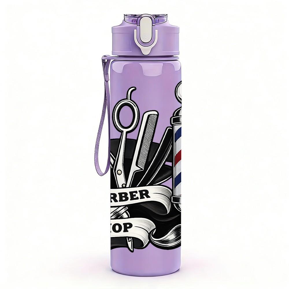 1PC Barber Scissors Razor Badge Print 750ml Color Plastic Sports Water Bottle Leakproof Flip Straw Lid Suitable for Sports Office Home Use