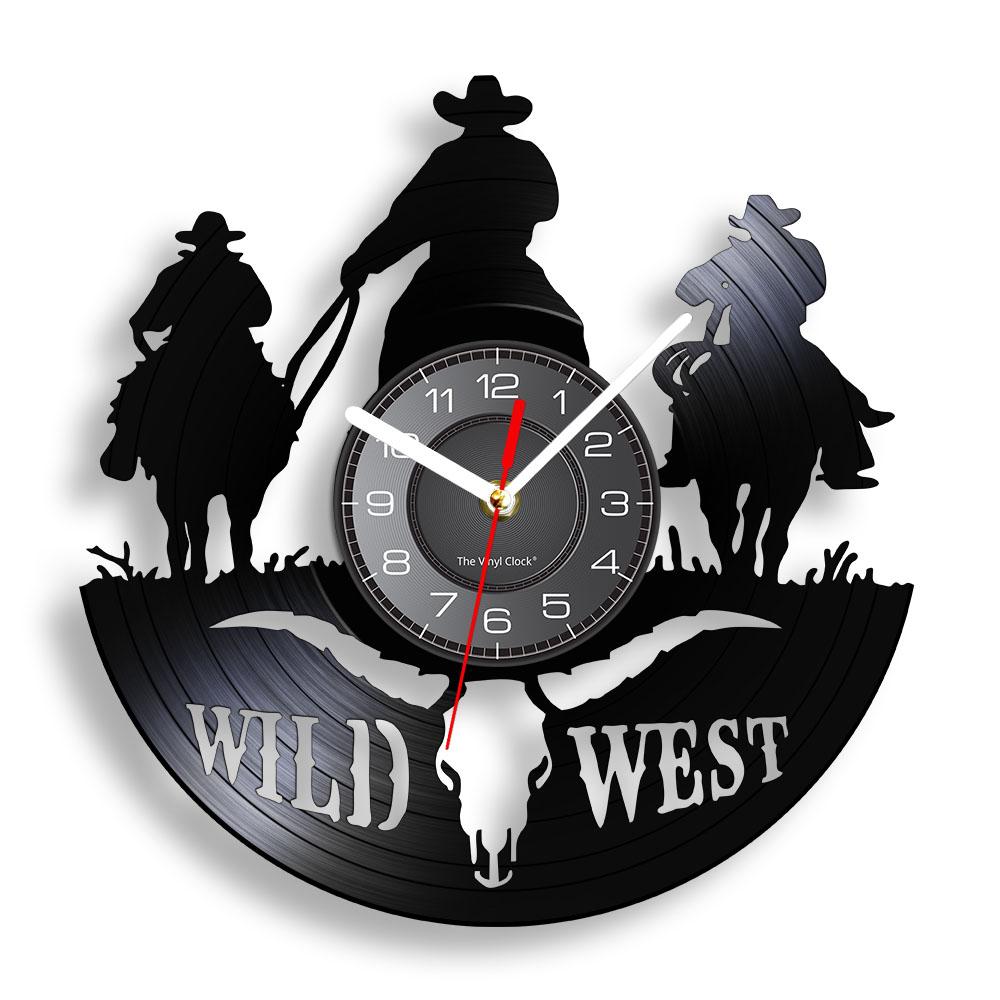Wild West Cowboy Wall Clock Horse Rider Vinyl Record Wall Clock Western Home Decor Rodeo Horse Riding Cowboy Vintage Clock Watch