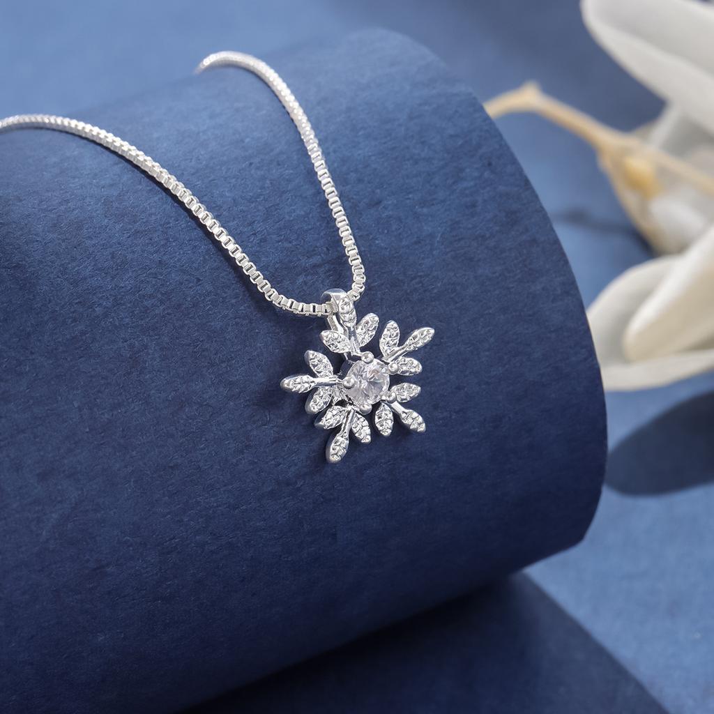 925 Silver Snowflake Crystal Flower Pendant Necklace for Girls