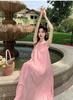 Lazy vacation beach dress pink sleeveless neck dress summer 2026 new super fairy seaside photo skirt
