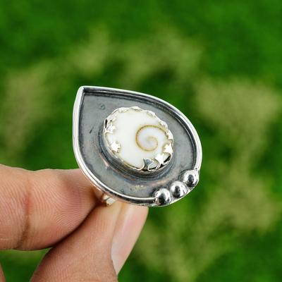 Natural Shiva Eye Shell 925 Silver Multi Stone Adjustable Ring For Women