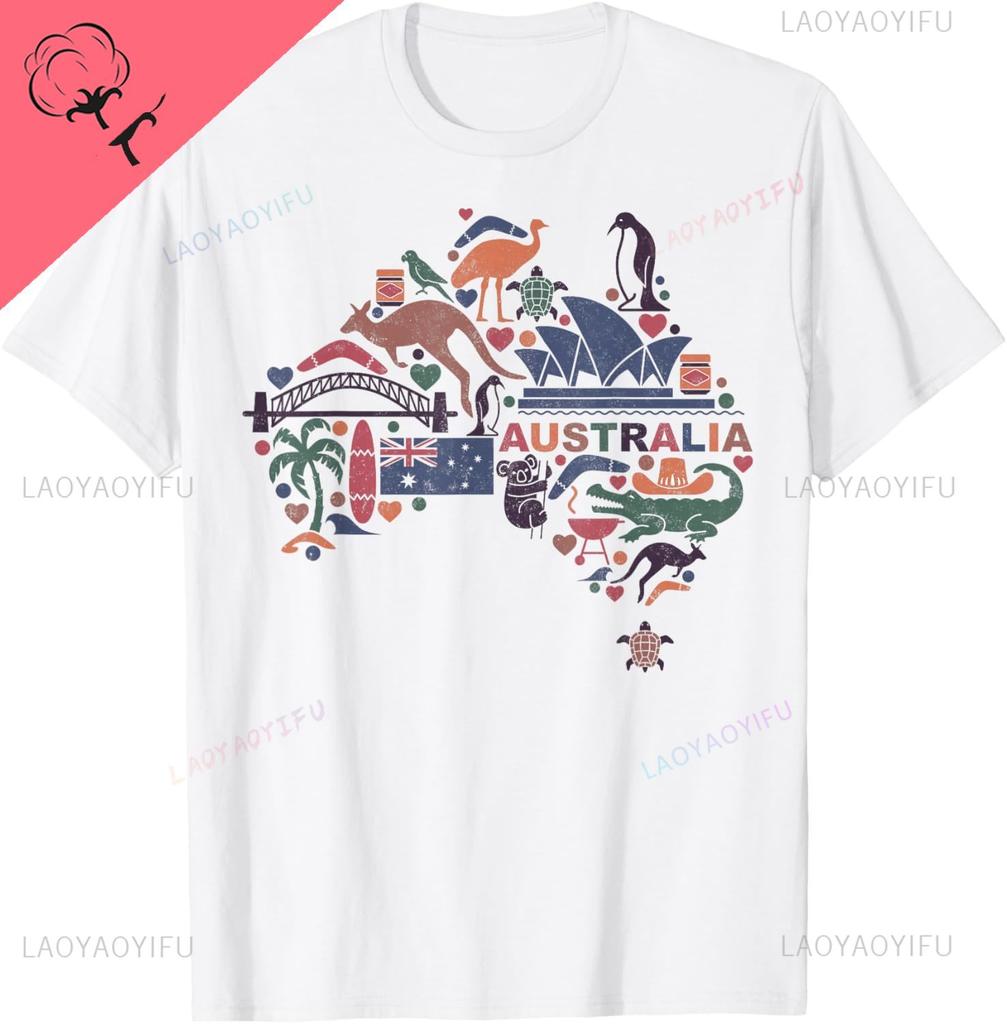 Travel Australia Map Sydney Australian Vacation Souvenir Cotton Tee Casual Streetwear Vintage Clothes Camiseta Hombre