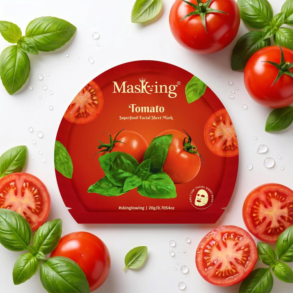 MasKing Superfood Tomato Facial Sheet Mask pack | Glowing Skin, Brightening & Nourishing | Deep Hydration & Brightening | face Mask pack | women |