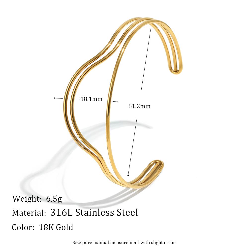MamacitaSlay 316L Stainless Steel Wave Shaped Cuff Bracelet 18K Gold Plated Waterproof Wrist Jewelry Women's Creative Bracelet