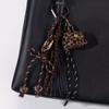 Miu-Style Leopard Print Leather Coin Purse Keychain with Beaded Bow Charm
