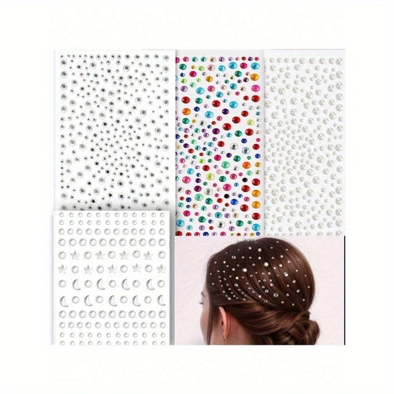 Autoadeziv Total Patru Foi de Pietre Prețioase și Perle Faux, Bijuterii de Festival, Pietre Prețioase pentru Păr, Autocolante cu Strasuri Pentru