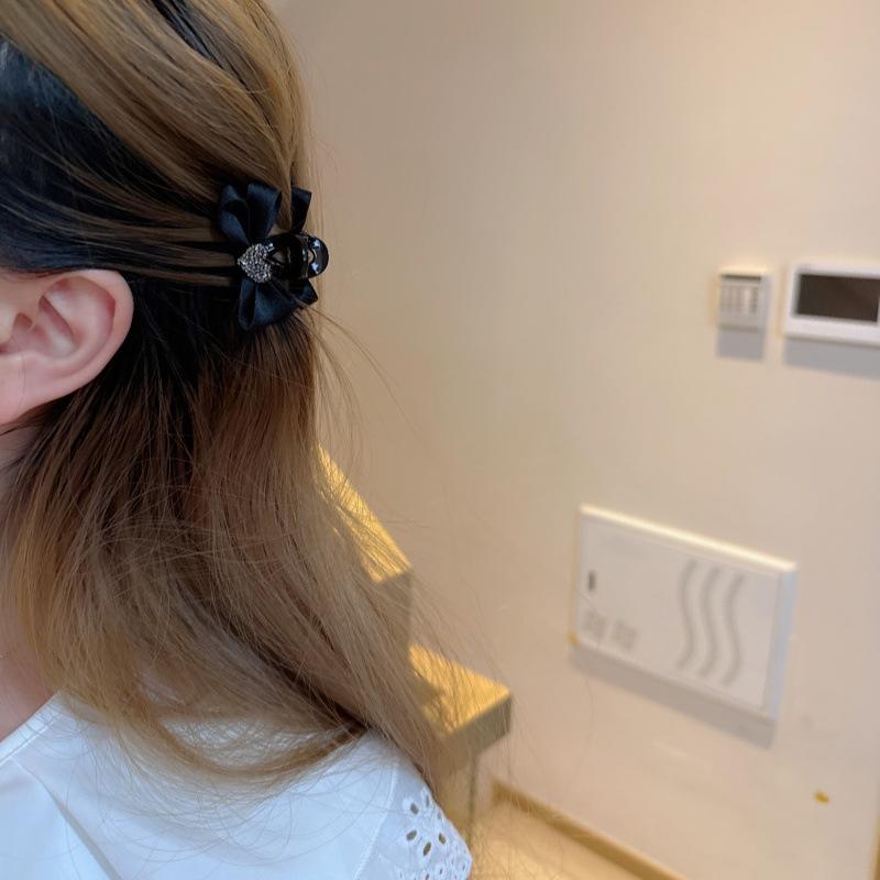 Elegant Fabric Bow Rhinestone Hair Clip, Stylish Side and Half-Up Hair Accessory for Girls