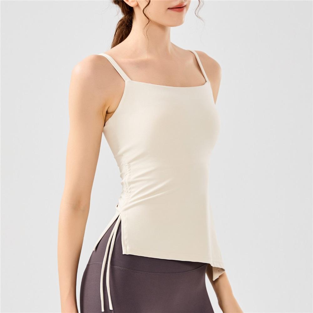 Naked Drawstring Pleated Yoga Clothes For Women, Slimming And Slimming Fitness Tops, Women's Fixed Chest Pads, Camisoles, Sports Vests, Summer