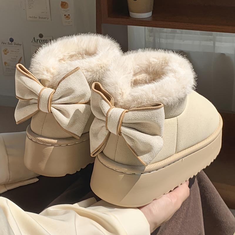 Winter Warm Women'S Snow Boots with Bow Thick Sole Slippers for Outdoor Fashion