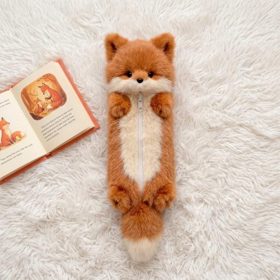 Plush Fox Pencil Case Portable Office Supplies School Students Stationery Bag Multifunctional Storage Organizer Zipper Pouch