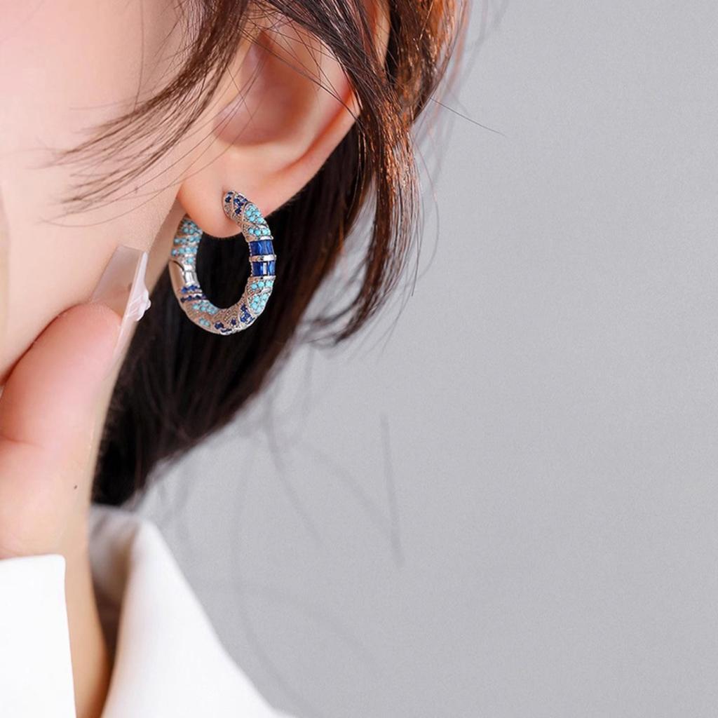 Blaue Inlay-Creolen für Damen Modisches Statement-Design Ohrringe für Party und tägliches Tragen