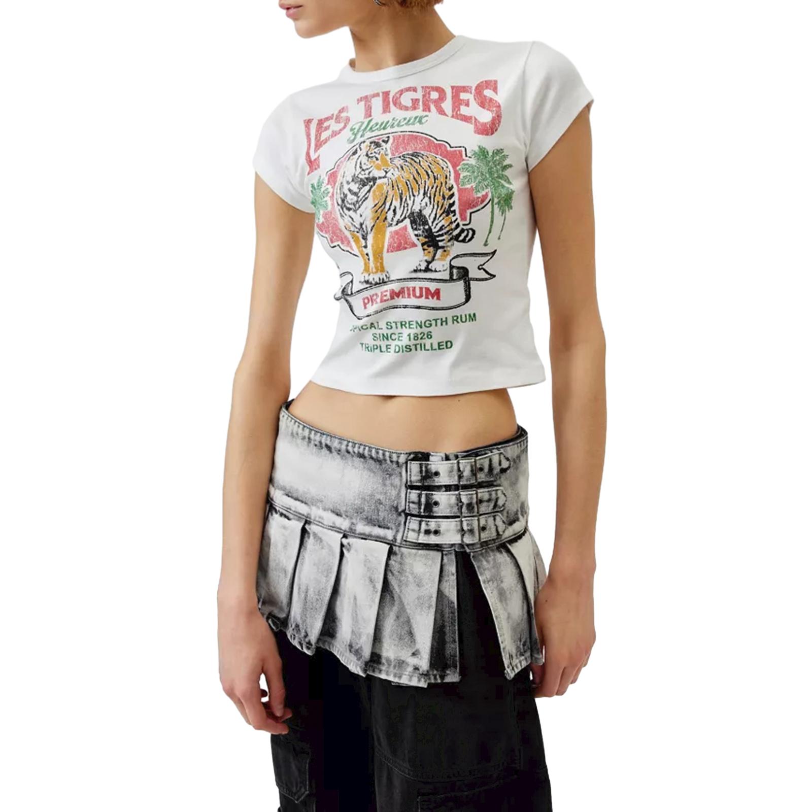 

Женские укороченные базовые футболки, летние топы с короткими рукавами с тигровым принтом, повседневные пуловеры для уличной одежды, эстетичная одежда в стиле гранж M белый