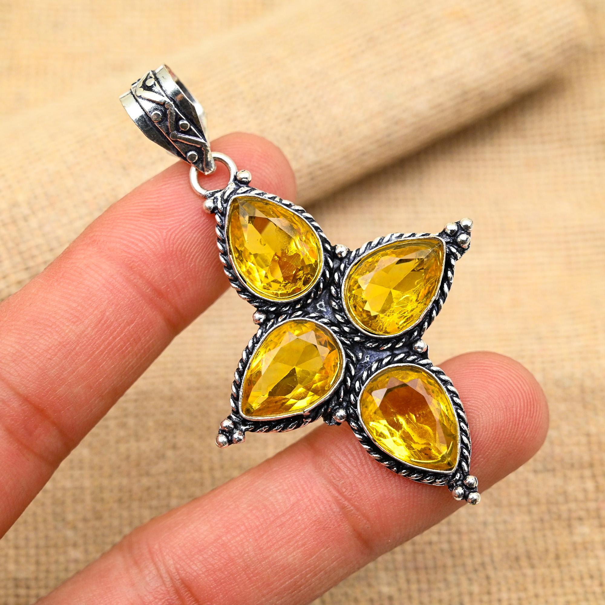

Beautiful Citrine Gemstone Handmade 925 Solid Sterling Silver Wedding Jewelry Pendant