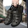 Men Black Leather Closed Toe Outdoor Roman Summer Walking Hiking Sandals Beach Shoes Plus Size
