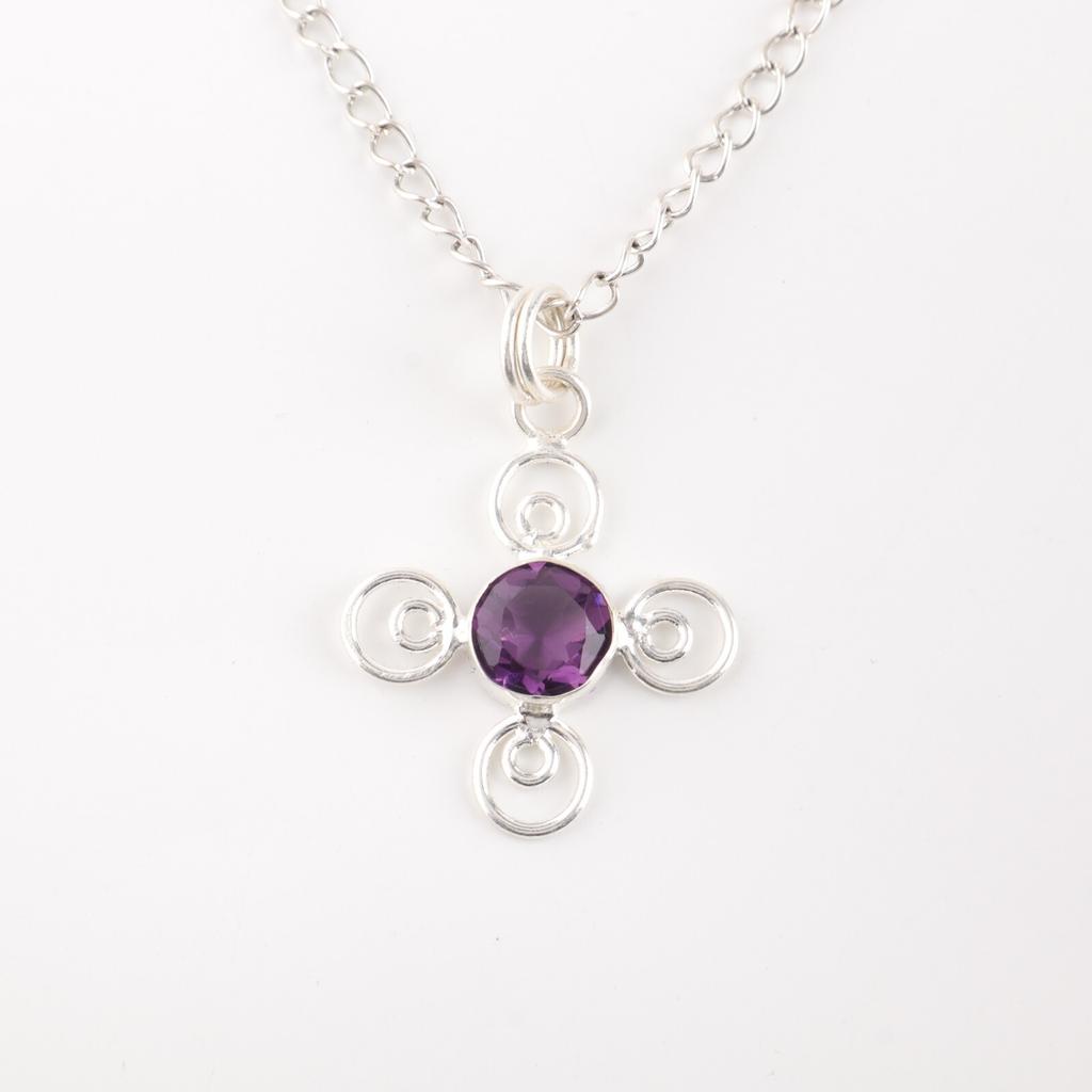 Amethyst Gemstone 925 Sterling Silver Jewelry Handmade Stylish Pendant For Girls PP-41-5