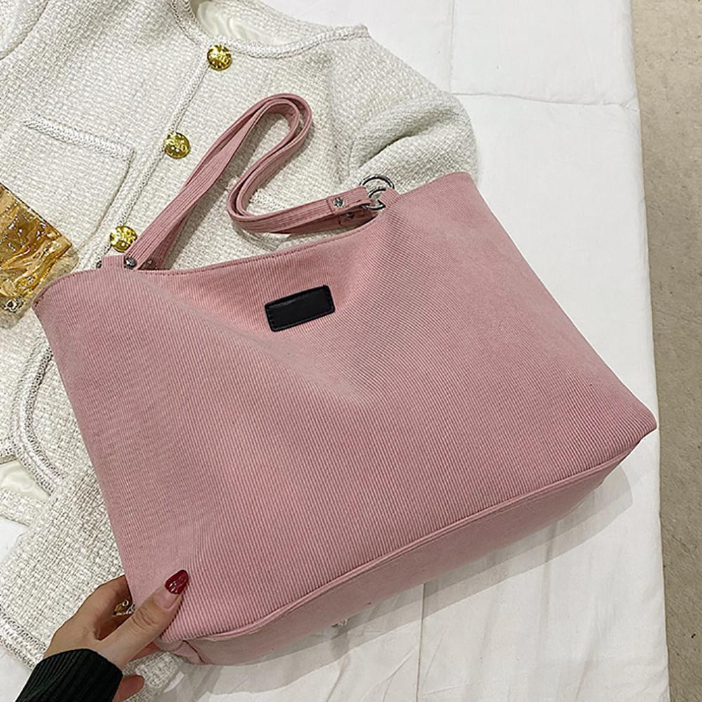 

Corduroy tote bag, large capacity solid color simple bag, women s versatile commuting shoulder bag, daily matching handbag.zwq