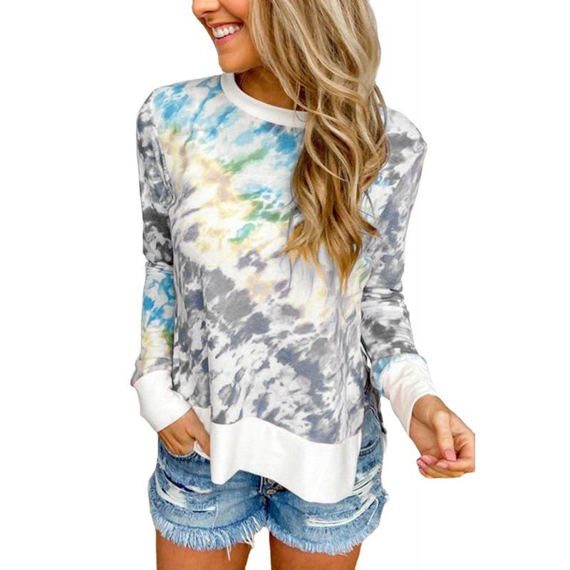 Autumn Plus Size Women's Tie-Dye Gradient Round Neck Long Sleeve Hoodie