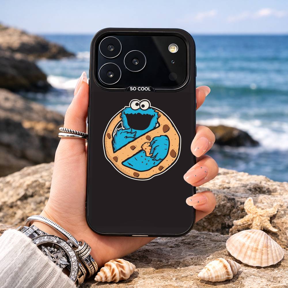 C-Cookie-M-Monster Funny Phone Case For iPhone17,16,15,14,13,12,11,Pro,MAX Gray Matte Silicone Black Cover