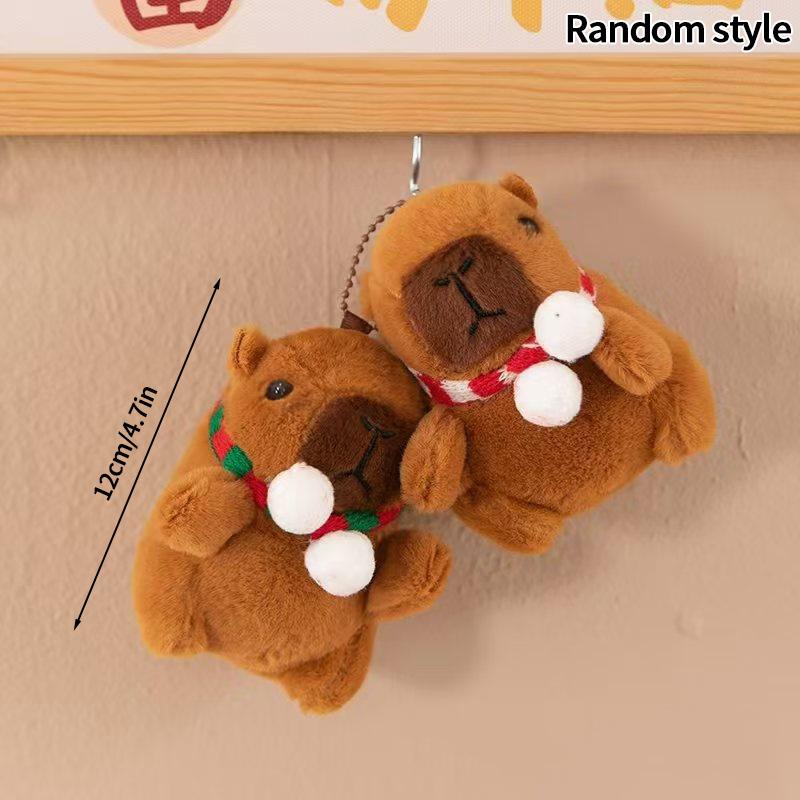 Capybara Christmas Keychain Cute Red Scarf Bear Doll Keyring Hanging Mobile Phones Bag Pendant Christmas Party Small Gifts Decor