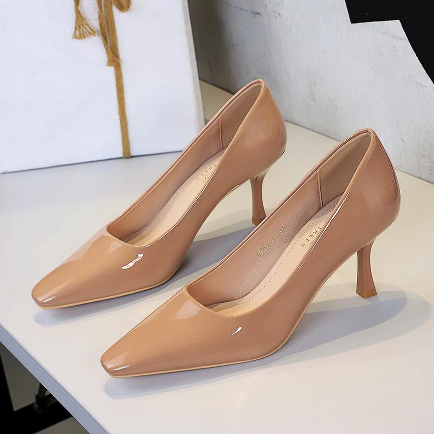 Fashion Fashion Women 7.5 Cm Heels Patent Leather Women Pumps Square Head Kitten Heels Stiletto Elegant Banquet Shoes Sexy Party Shoes