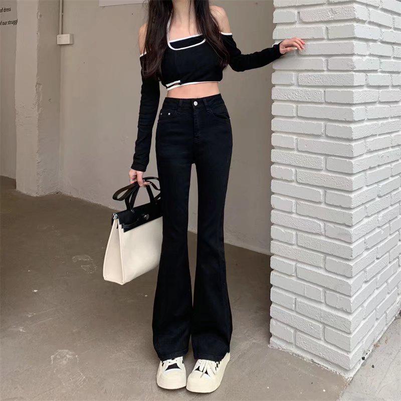 

Women s High-Waisted Elastic Micro-Flare Jeans - Slimming, Floor-Length, Horseshoe Style, Ideal for Petite Spring Looks by Hyuna 2XL