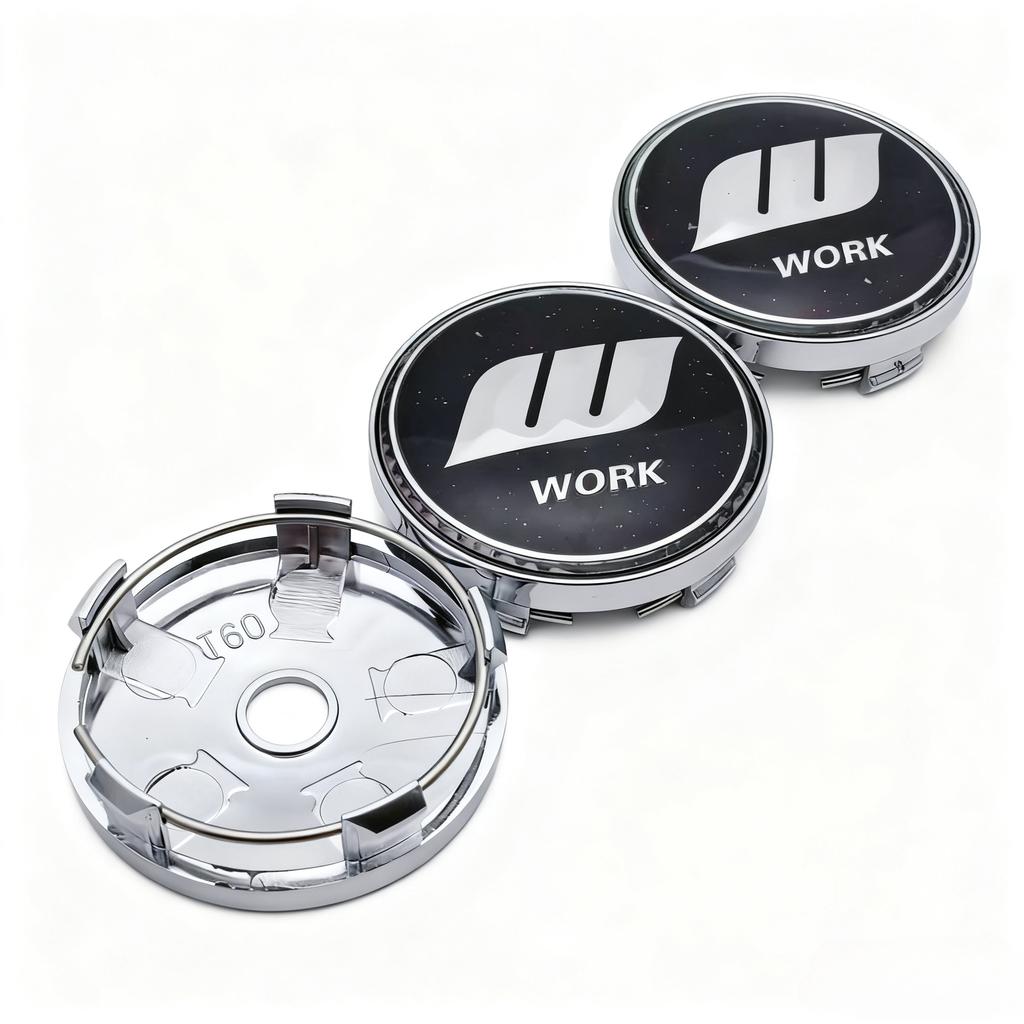 4pcs JDM W Work Logo Emblem Badge Car Wheel Center Caps 60MM 56MM Wheel Hub Cap Rim Hubcaps Dust Cover Replace Car Accessories
