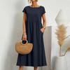Abito da donna colorato a maniche corte, ampio, in cotone e lino, con tasche