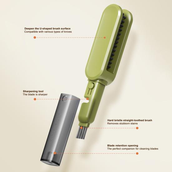 Cleaning Brush with Built-in Knife Edge Sharpener Safety Handle Double-Sided Design Cutlery Brush Sharp Blade Cleaning Tool