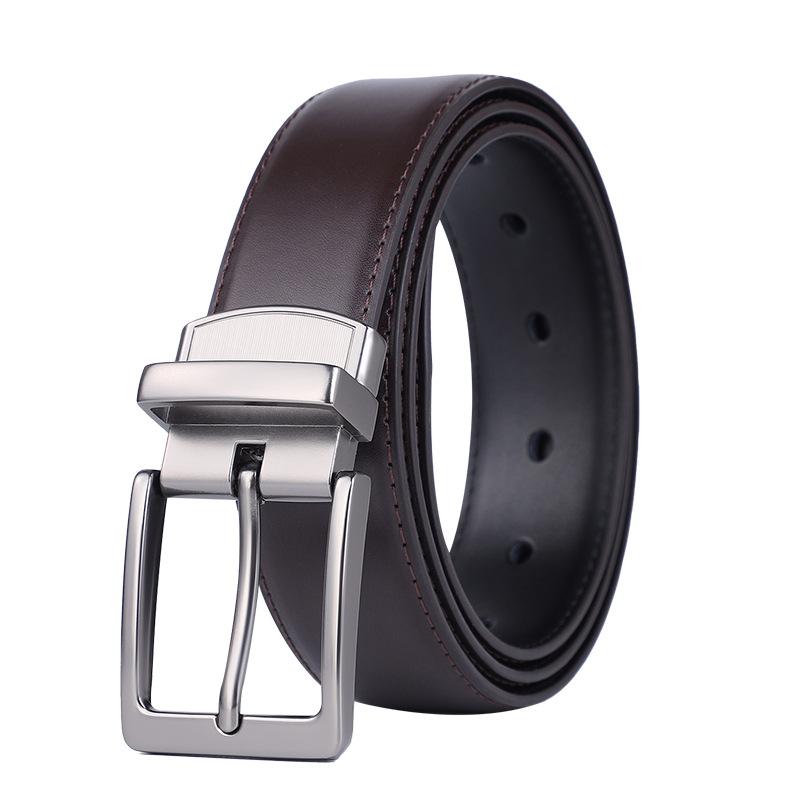 Double-Sided Use Men'S Belt Leather Rotating Pin Buckle Cowhide Belt Business Versatile Belt Middle-Aged And Young People