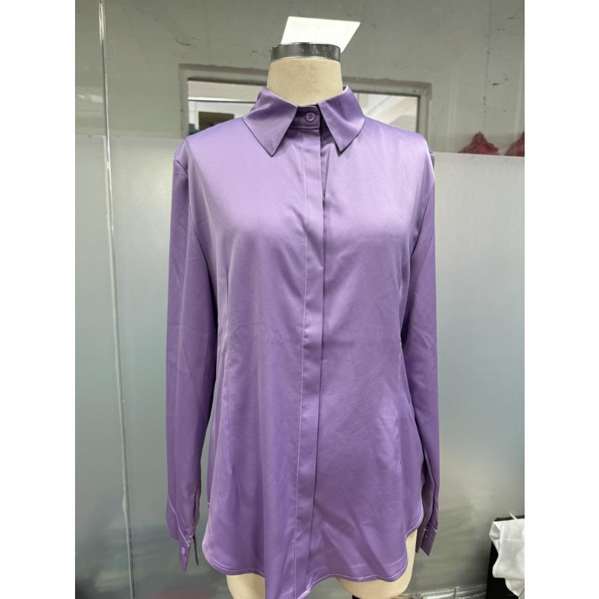 Women's Commuting Style Slim Fit Cardiga Button Double Door Tube Satin Lapel Long Sleeved Blouses & Shirts