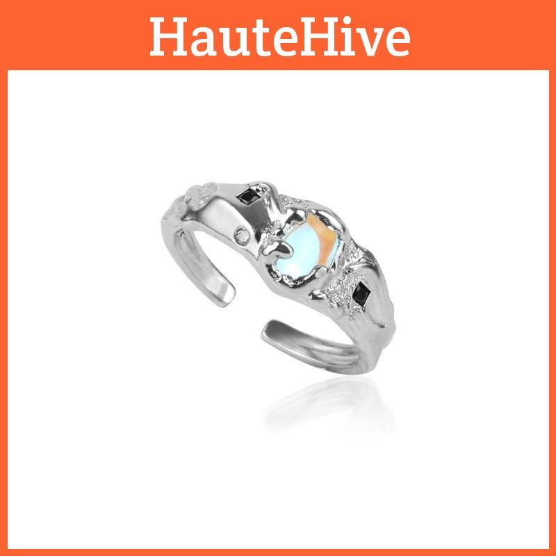 Exquisite Open Adjustable Copper Ring For Women Featuring Moonstone And Zircon Stone