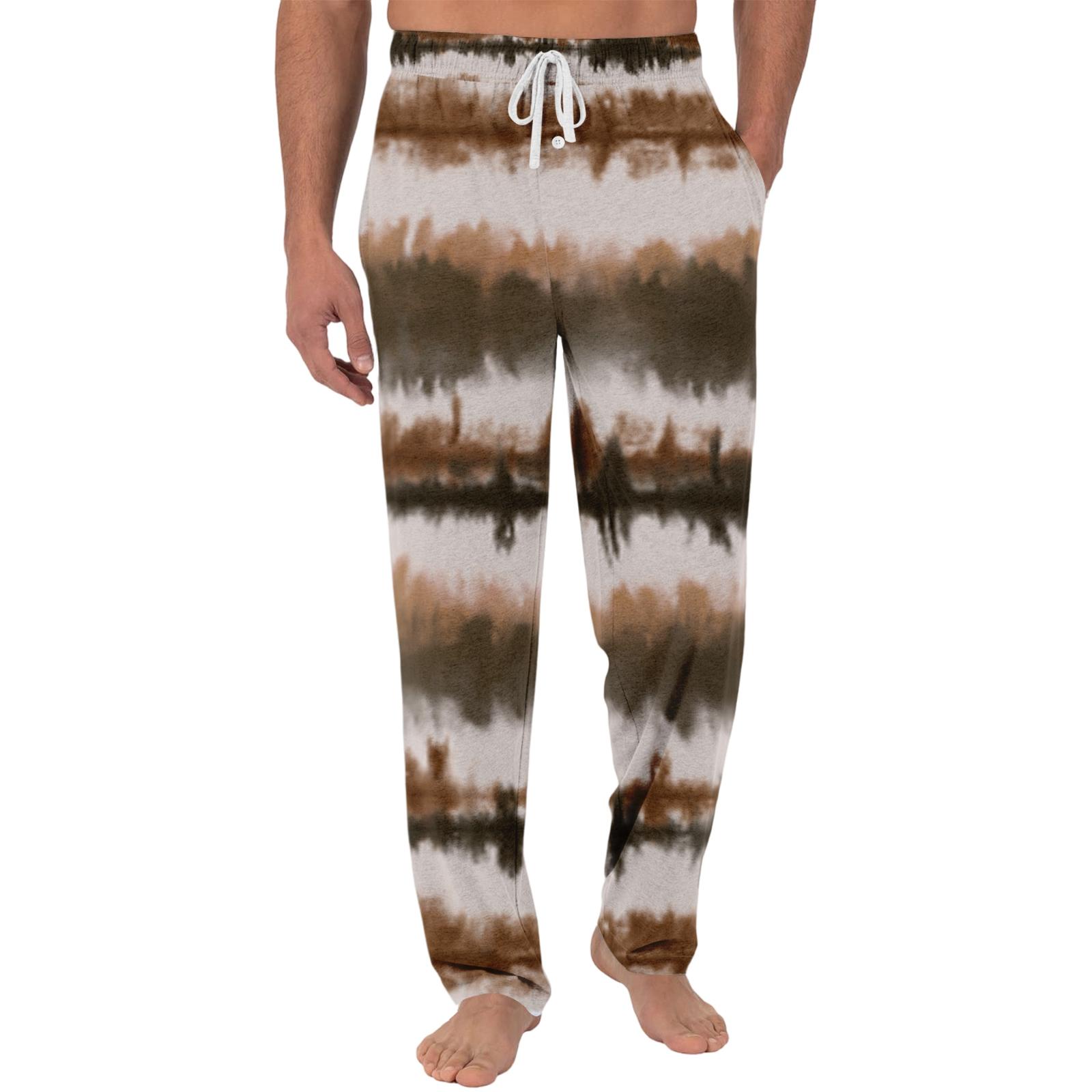 Men s casual and fashionable tie- textured print pants - Men s drawstring waist cinched lightweight sports pants XXL кофейный