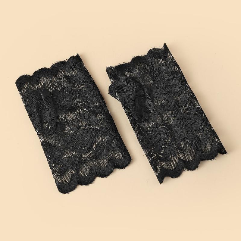 1pair Black Lace Rose Decoration Sheer Breathable Party Gloves