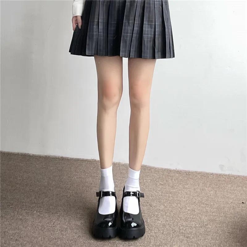 Black White Long Socks Stockings Women JK Japan Style Solid Color Thigh High Stockings High School Girls Striped Knee High Socks