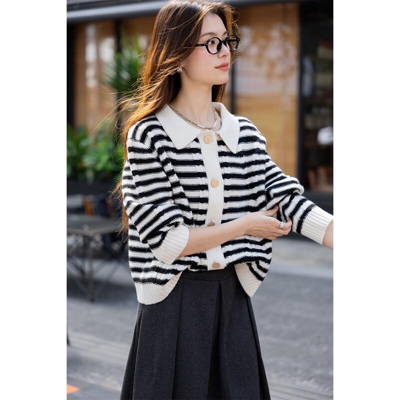 ITISF4 Women's Sweet Stripe Fine Wool Sweater