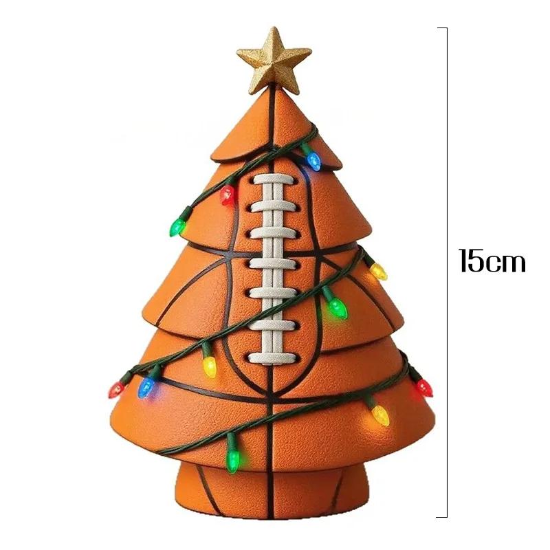 Christmas Tree Shaped Soccer Ball Ornament Football Xmas Tree Decor with Gold Star Indoor Table Decorations Figurine